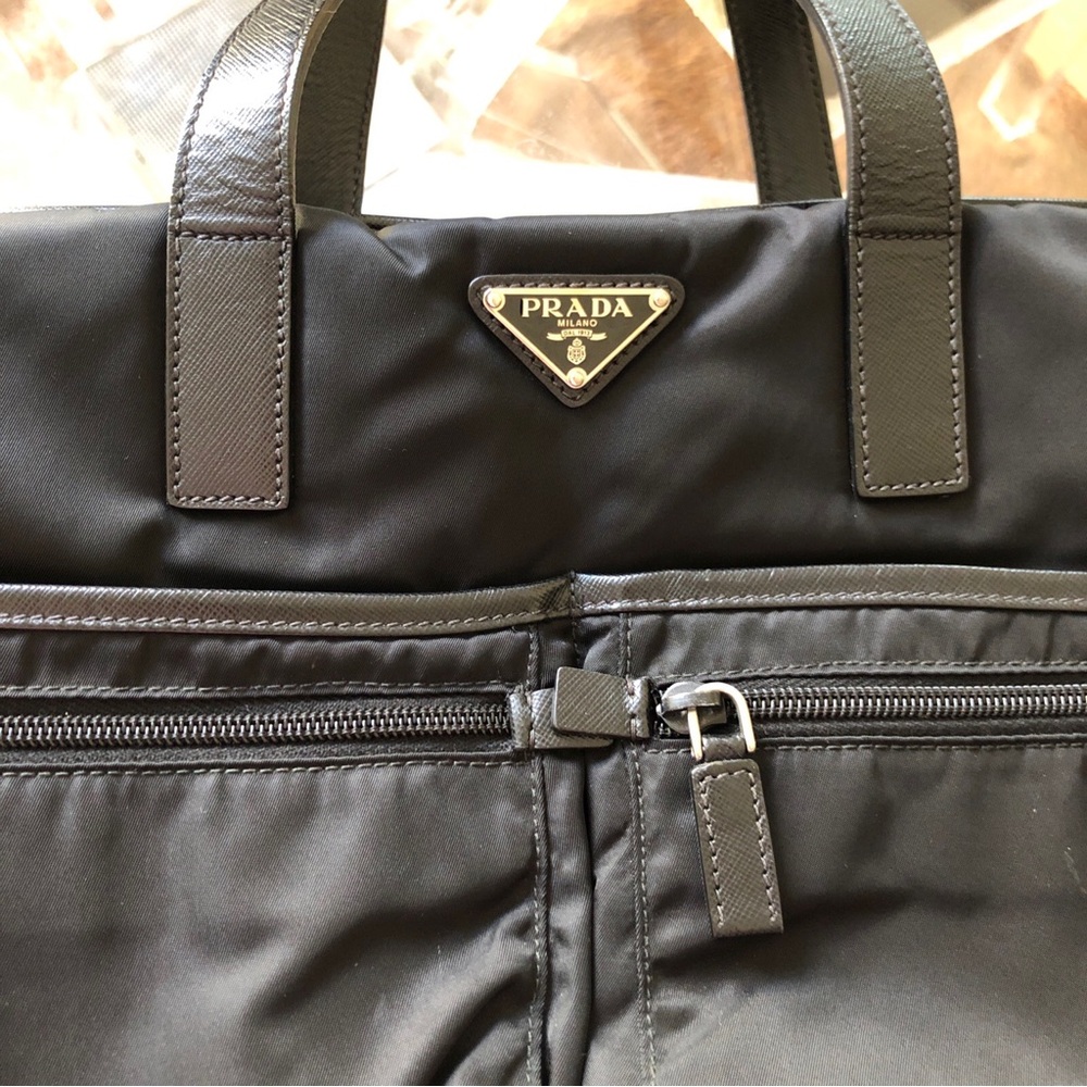 Prada Black re-Nylon saffiano leather Travel Tote Bag - Picture 8 of 15